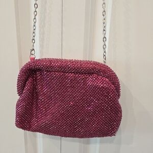 Starlet Bags Fuschia Rhinestone Clutch Removable Silver Chain Extra Jewels